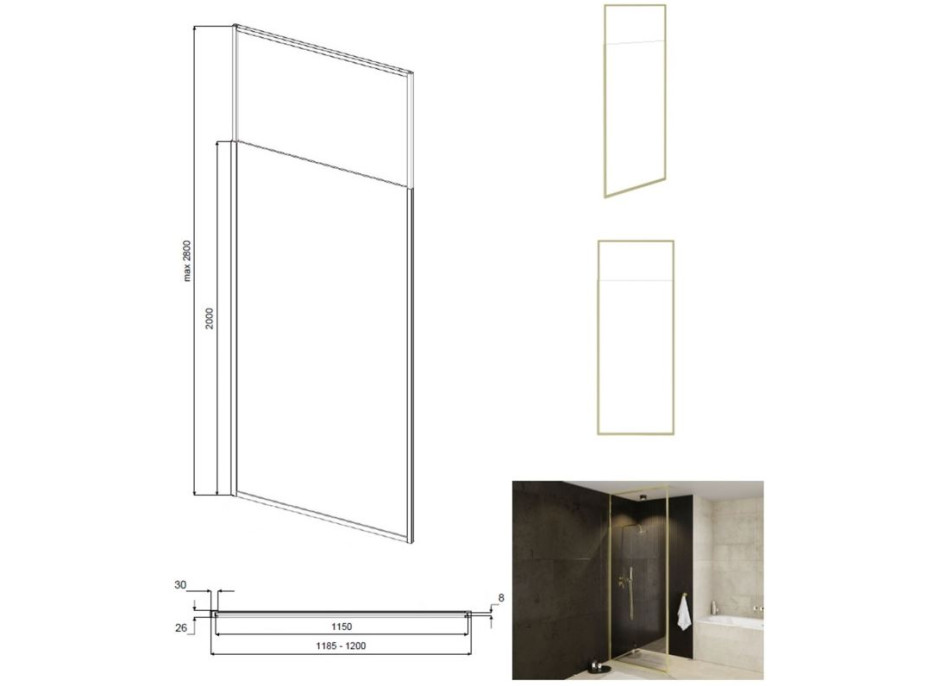 Walk-in sprchová zástena ICON GOLD