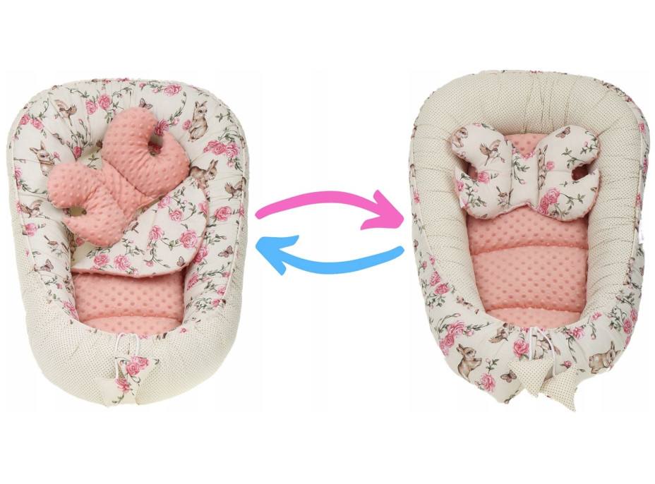 Obojstranné hniezdočko (kokon) pre bábätko - BABYMAM PREMIUM set 7v1 - Tajomná záhrada s marhuľovou minkou