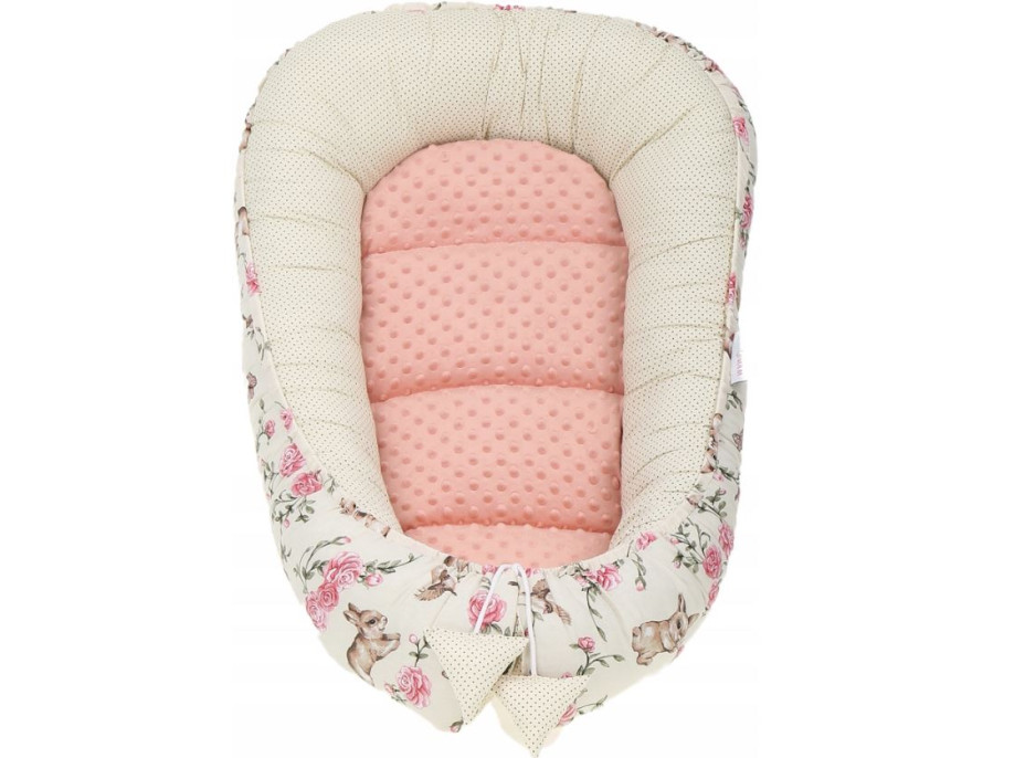 Obojstranné hniezdočko (kokon) pre bábätko - BABYMAM PREMIUM set 7v1 - Tajomná záhrada s marhuľovou minkou