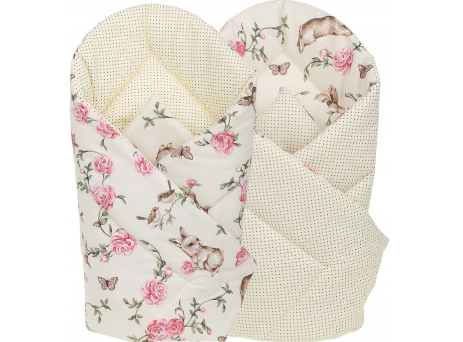 Obojstranné hniezdočko (kokon) pre bábätko - BABYMAM PREMIUM set 7v1 - Tajomná záhrada s marhuľovou minkou