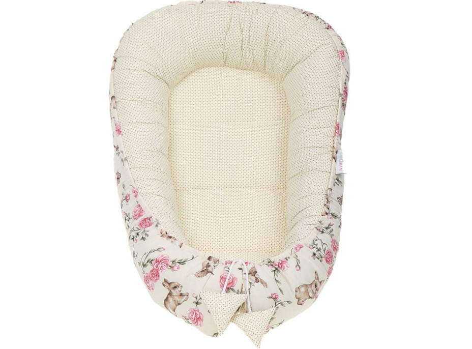 Obojstranné hniezdočko (kokon) pre bábätko - BABYMAM PREMIUM set 7v1 - Tajomná záhrada s marhuľovou minkou