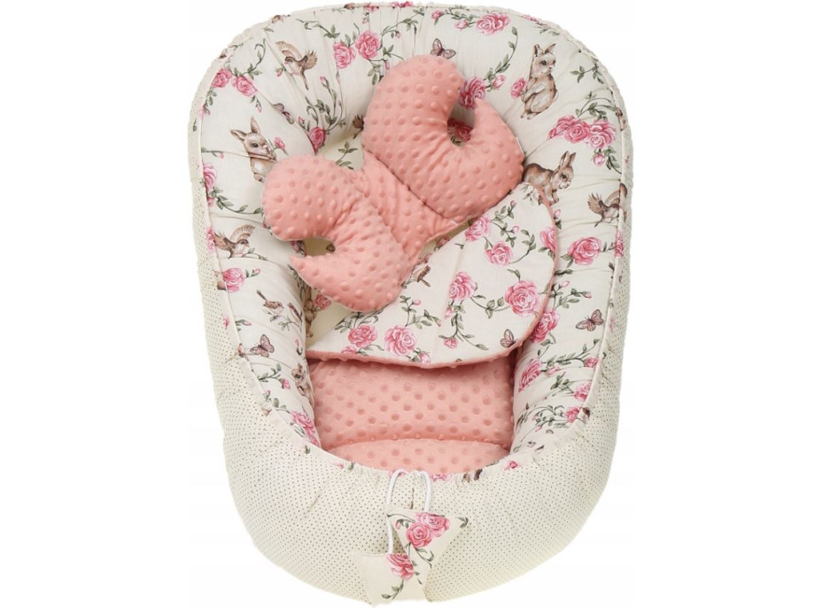 Obojstranné hniezdočko (kokon) pre bábätko - BABYMAM PREMIUM set 7v1 - Tajomná záhrada s marhuľovou minkou