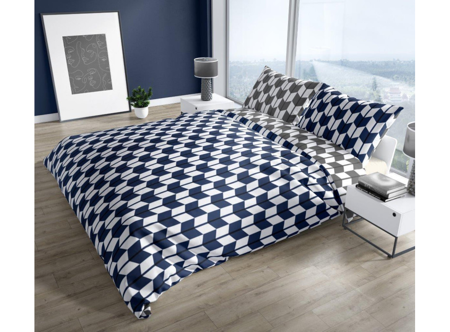 Bavlnené obliečky PURE COTTON tmavo modré / biele - 220x200 cm