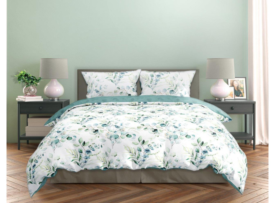 Saténové obliečky MILAGRO VERDE Vetvičky - biele / zelené - 140x200 cm