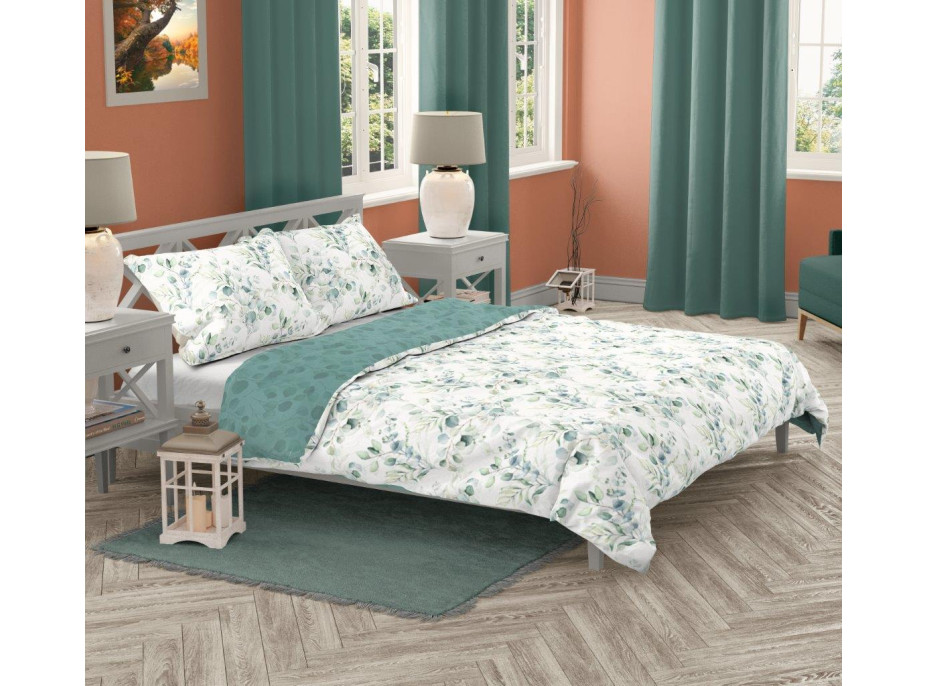 Saténové obliečky MILAGRO VERDE Vetvičky - biele / zelené - 140x200 cm