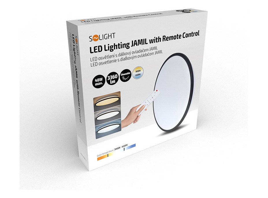 Solight LED osvetlenie s diaľkovým ovládačom Jamil, 48W, 3360lm, 40cm, zmena chromatickosti, stmievateľné