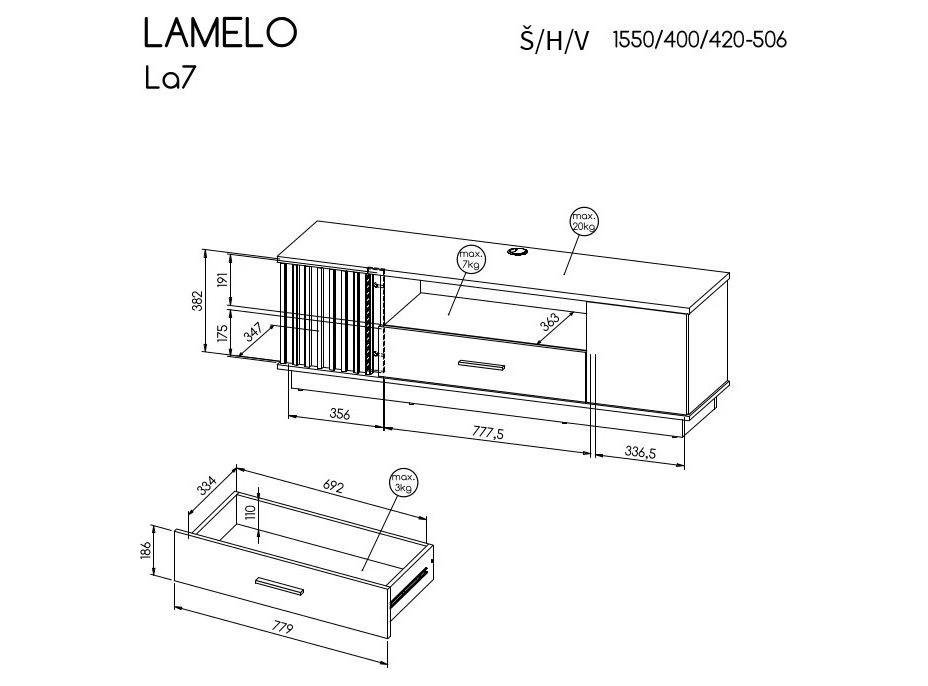 Televízny stolík LAMELO LA7 - dub wotan/čierny