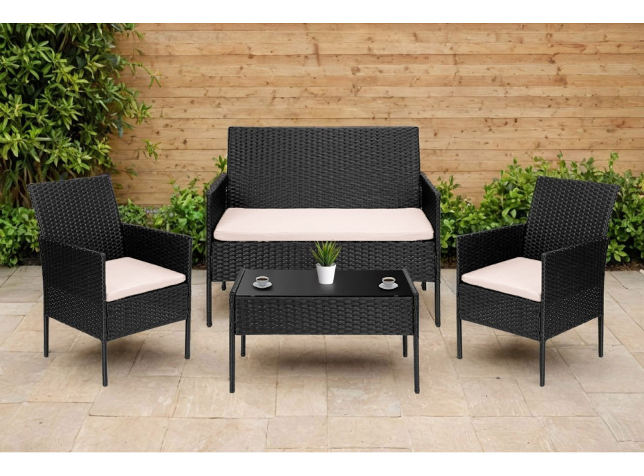 Zostava záhradného ratanového nábytku MAGNOLIA - čierna/béžová