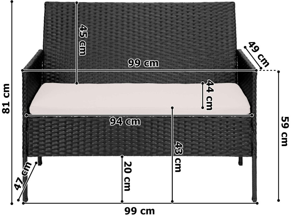 Zostava záhradného ratanového nábytku MAGNOLIA - čierna/béžová