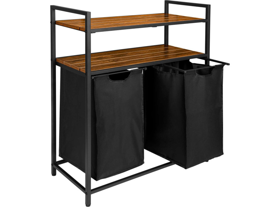 Dvojkomorový kôš na bielizeň s policami MIRUN 80L - čierny/starený dub