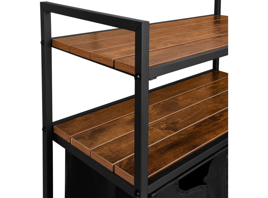 Dvojkomorový kôš na bielizeň s policami MIRUN 80L - čierny/starený dub