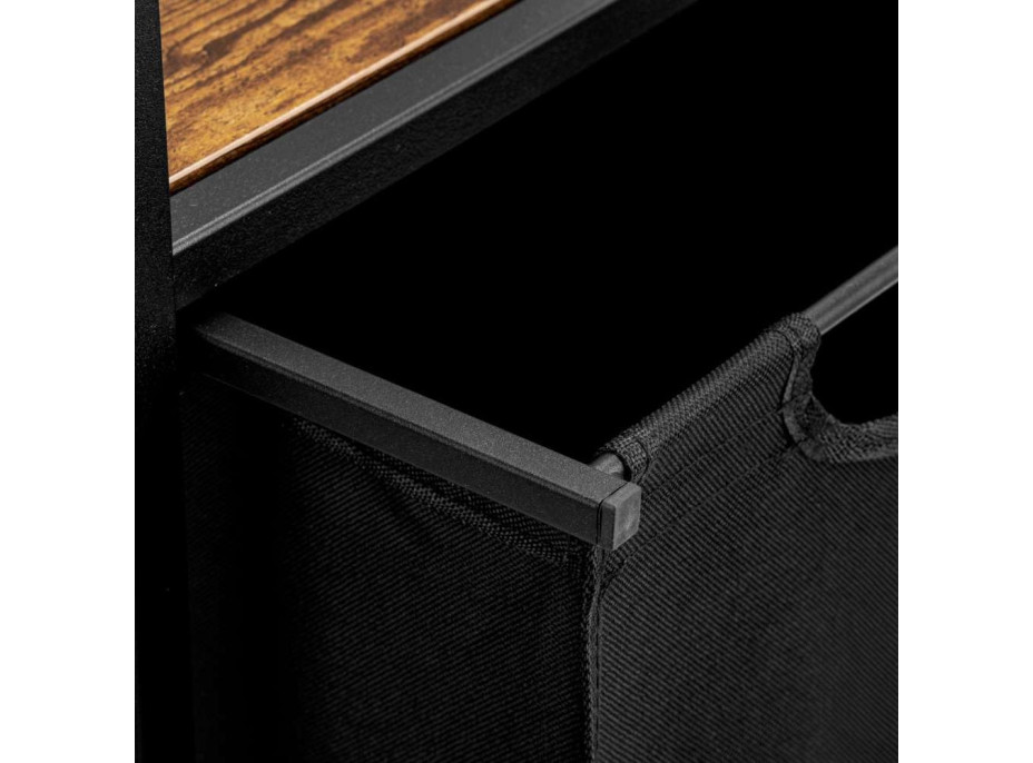 Dvojkomorový kôš na bielizeň s policami MIRUN 80L - čierny/starený dub