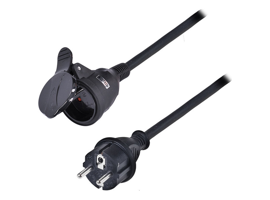Solight predlžovací prívod - spojka, 1 zásuvka, 20m, 3 x 1,5mm2, gumová, čierna