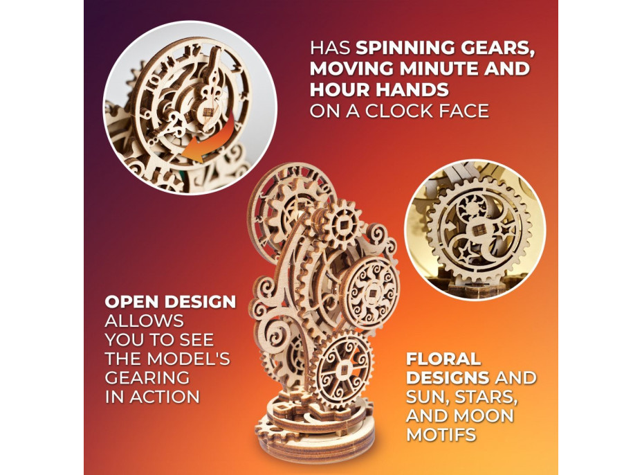 UGEARS 3D puzzle Steampunkové hodiny 2.0, 40 dielikov