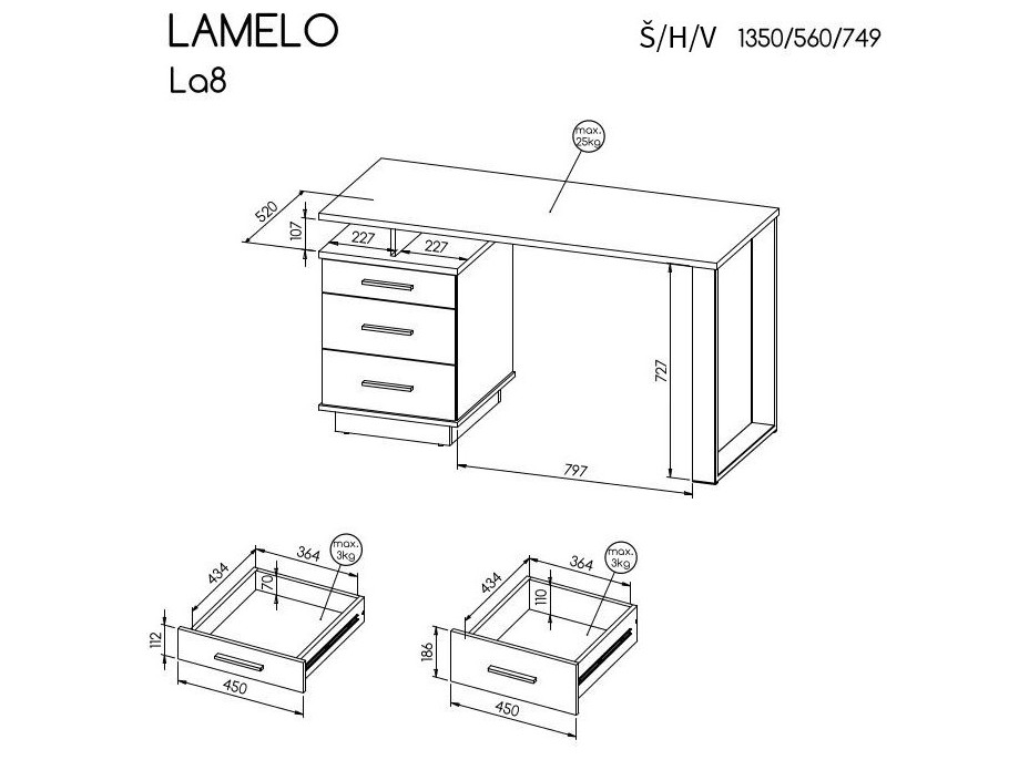 Písací stôl LAMELO LA8 - dub wotan/čierny