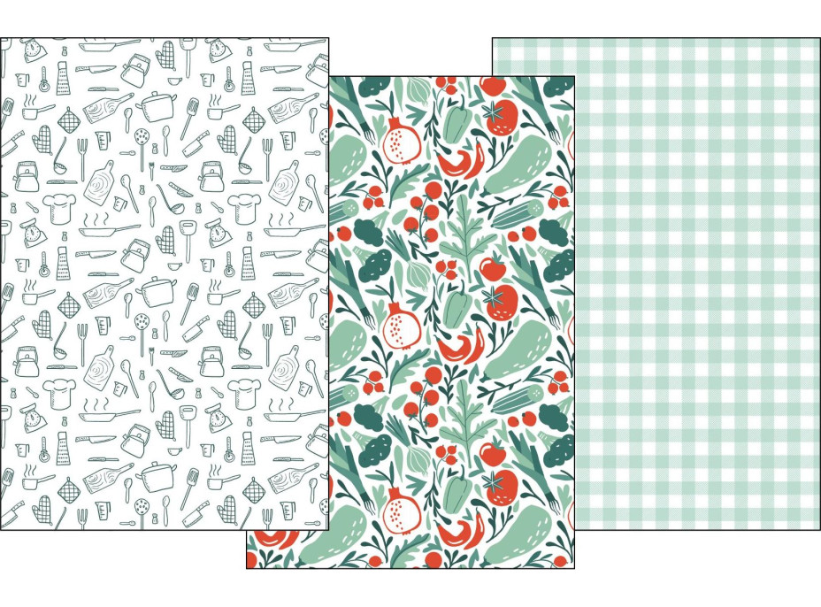 Súprava bavlnených utierok 3 ks KUKE - 40x60 cm - Zelenina