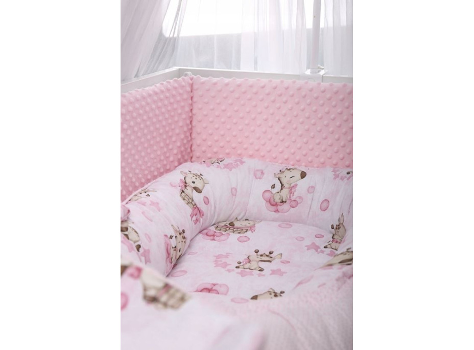 Obojstranné hniezdočko (kokon) pre bábätko - BABYMAM PREMIUM set 7v1 - Ružová žirafa so svetloružovou minkou