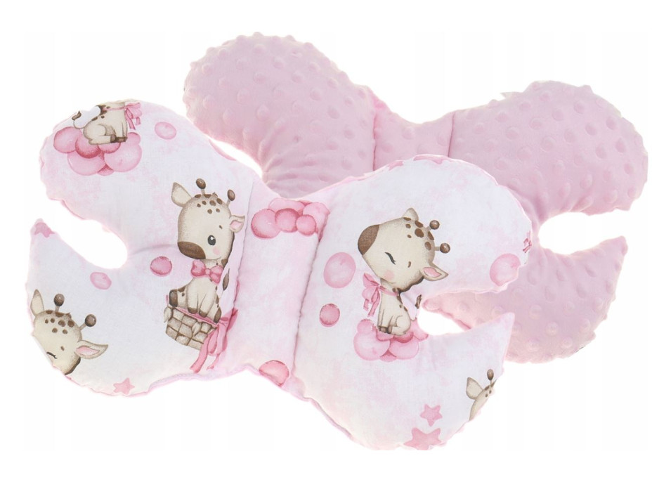 Obojstranné hniezdočko (kokon) pre bábätko - BABYMAM PREMIUM set 7v1 - Ružová žirafa so svetloružovou minkou