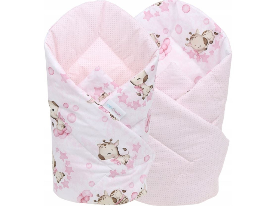 Obojstranné hniezdočko (kokon) pre bábätko - BABYMAM PREMIUM set 7v1 - Ružová žirafa so svetloružovou minkou