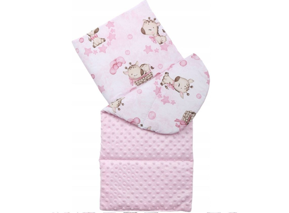 Obojstranné hniezdočko (kokon) pre bábätko - BABYMAM PREMIUM set 7v1 - Ružová žirafa so svetloružovou minkou