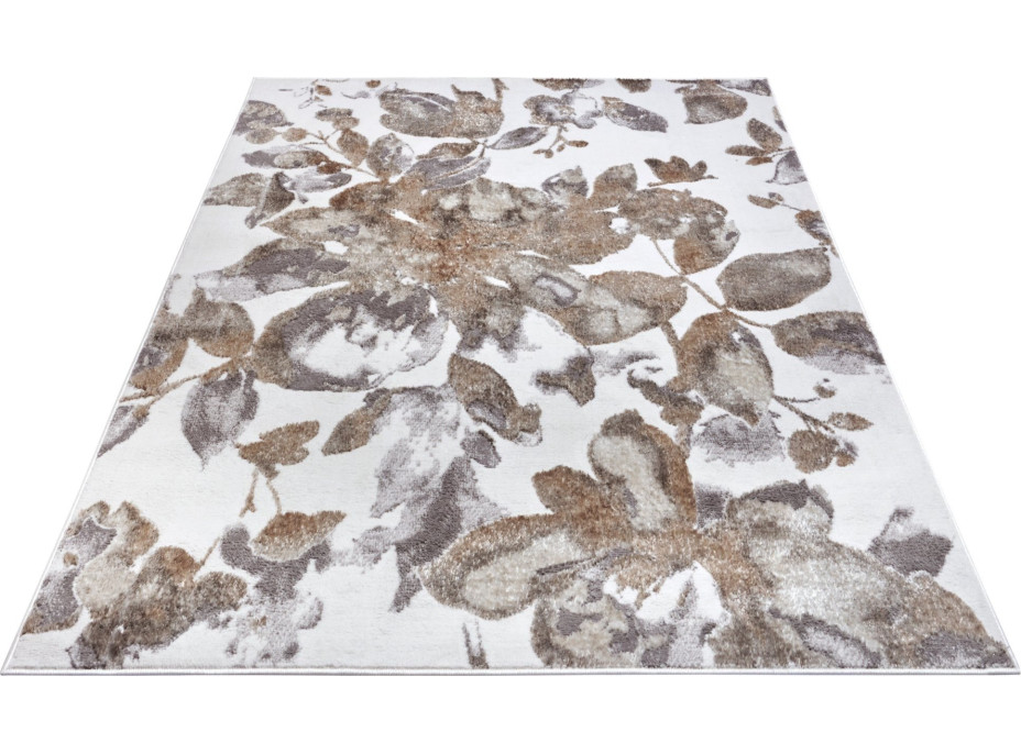 Kusový koberec Shine 105922 Floral White Grey Brown