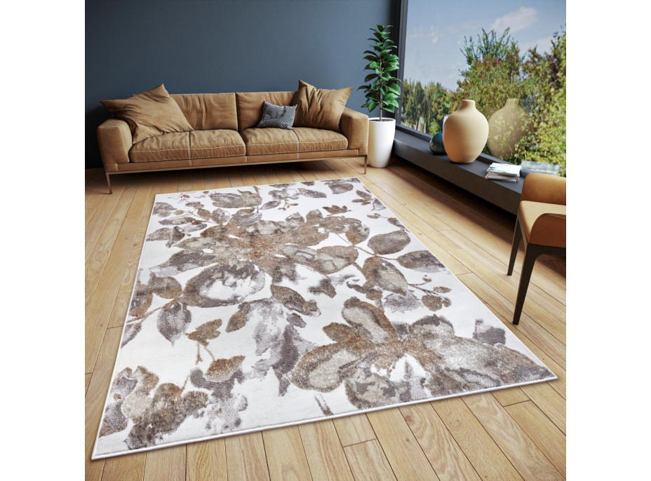 Kusový koberec Shine 105922 Floral White Grey Brown