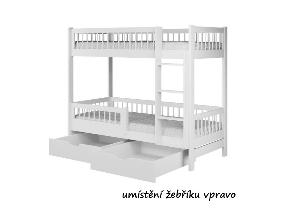 Detská poschodová posteľ so šuplíkmi z masívu borovice COEN - 200x90 cm - biela