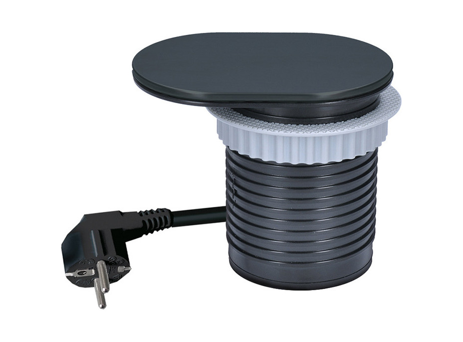 Solight 1z + USB A + C 20W PD vstavaná zásuvka s posuvným viečkom, 2m, matná čierna