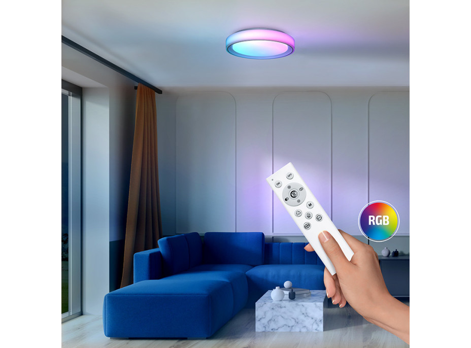 Solight LED osvetlenie s diaľkovým ovládačom Floco, 30W + 6W RGB, 2100lm, 40cm, zmena chromatickosti, stmievateľné