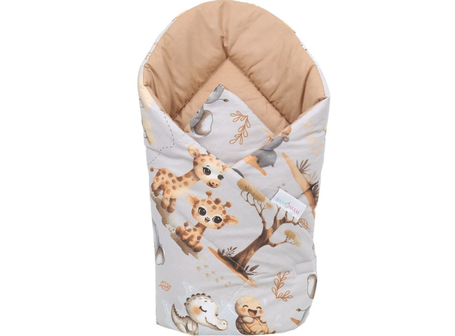 Obojstranná zavinovačka pre bábätká 80x80 cm BABYMAM PREMIUM - Dobrodružstvo v džungli/škoricová