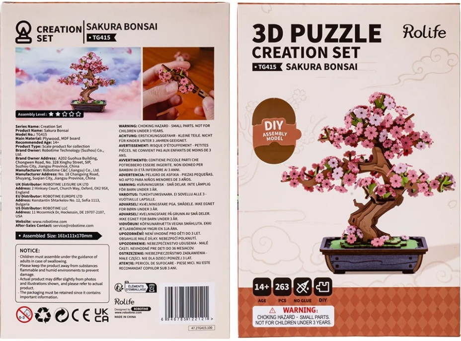 RoboTime 3D drevená skladačka Bonsaj sakura