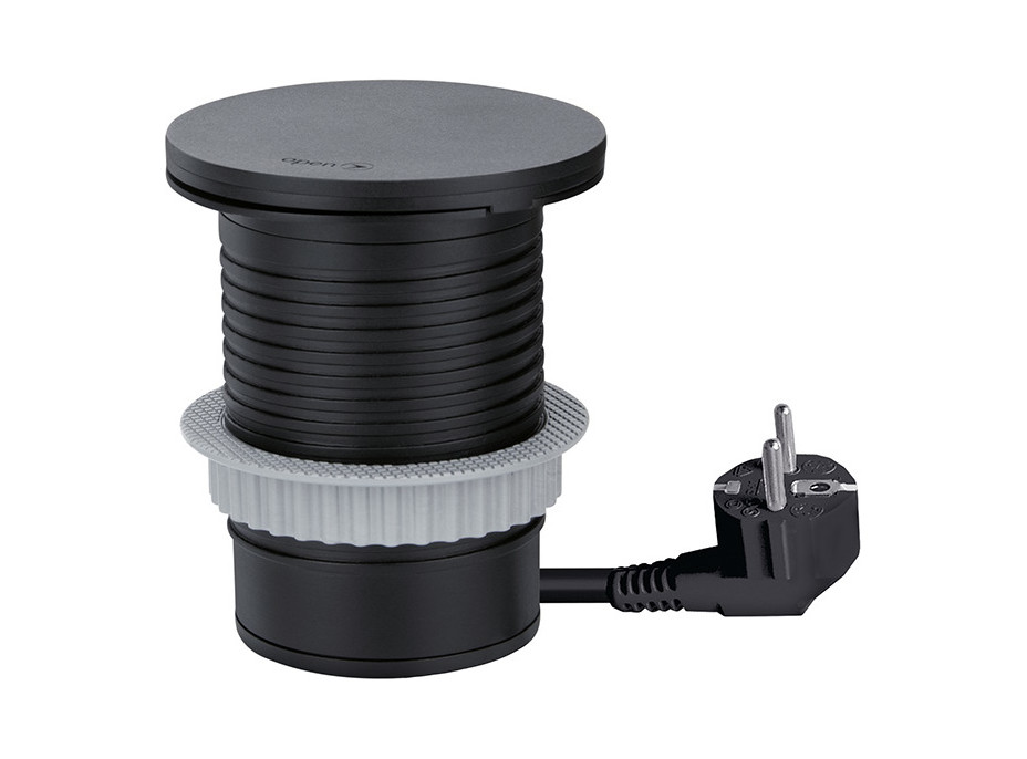 Solight vstavaná zásuvka + USB A + C + Wireless 10W, otočné viečko, kábel 2m, čierna