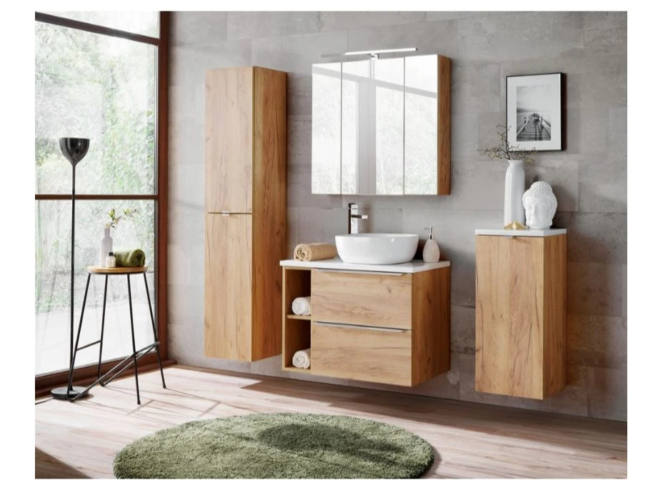 ZOSTAVNÉ: Kúpeľňová závesná skrinka KAPA dub zlatý - nízka spodná s košom na bielizeň