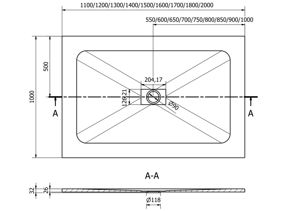 Sprchová SMC vanička MEXEN HUGO 100x200 cm - šedá, 42611020