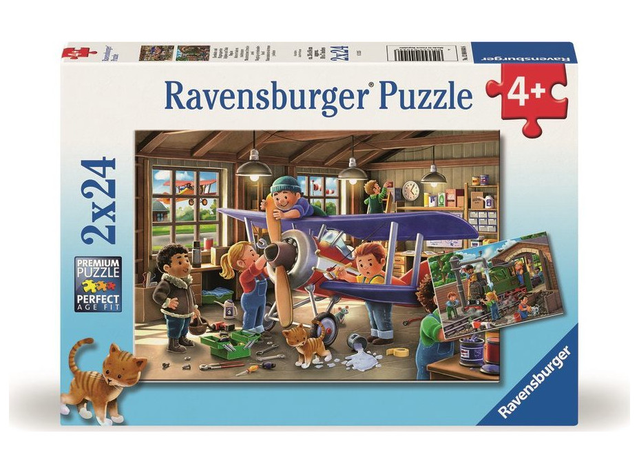 RAVENSBURGER Puzzle Staň sa opravárom lietadiel a vlakov! 2x24 dielikov