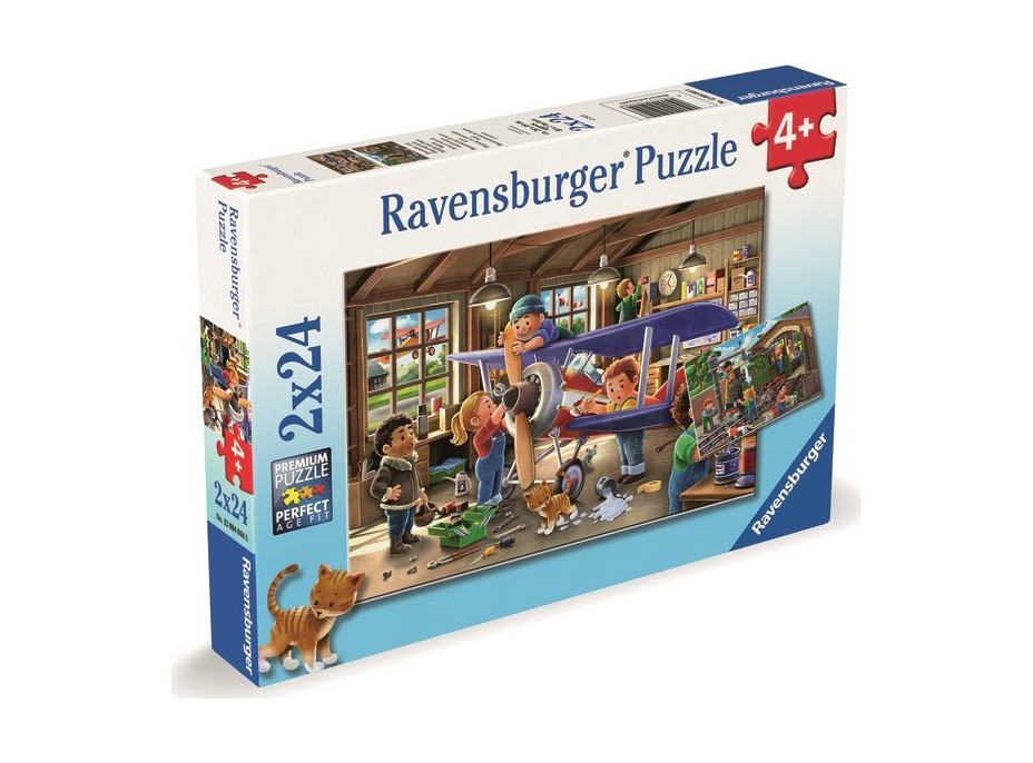 RAVENSBURGER Puzzle Staň sa opravárom lietadiel a vlakov! 2x24 dielikov