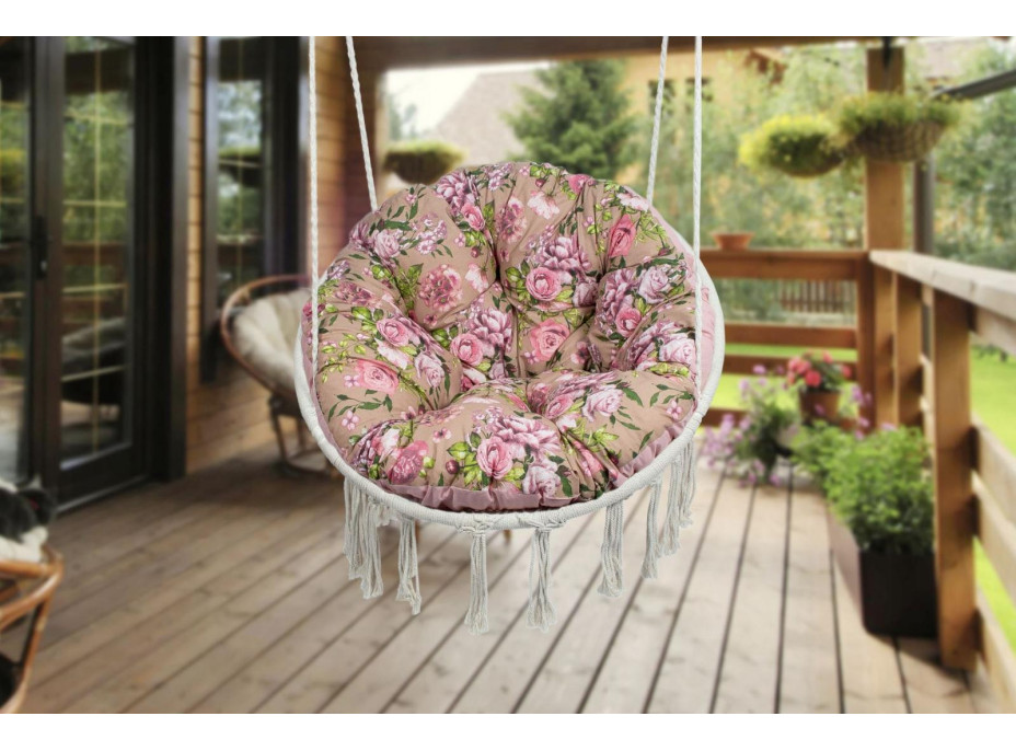 Sedací MAXI vankúš 100x15 cm do závesného kresla - ruže / hnedé