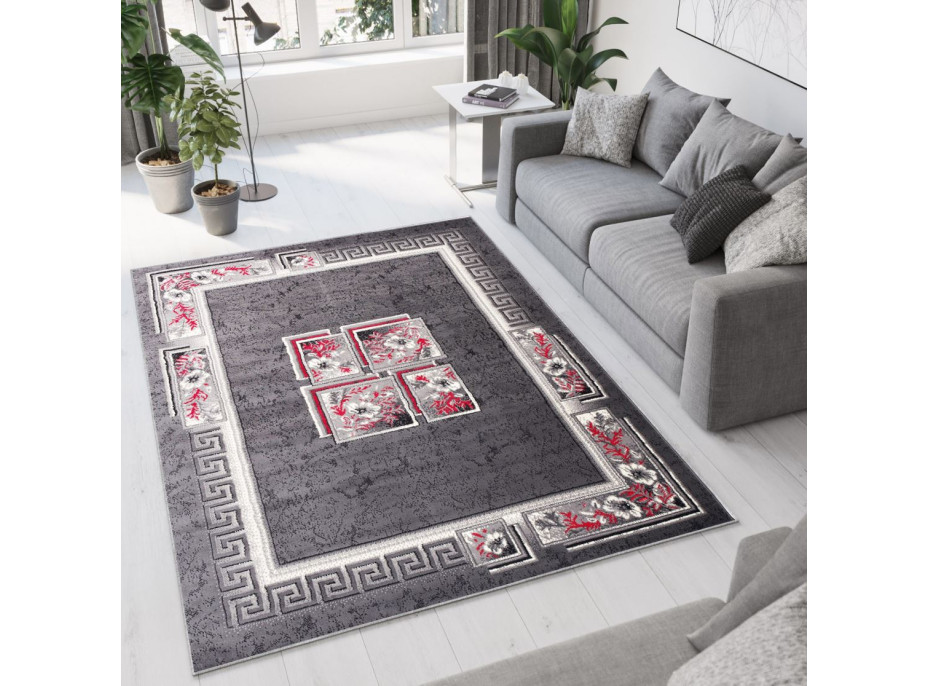 Kusový koberec TAPIS Quatro - sivý/červený