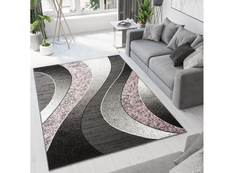 Kusový koberec TAPIS Waves - ružový/sivý