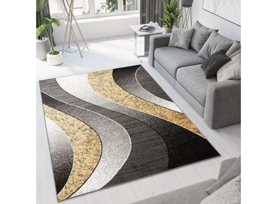 Kusový koberec TAPIS Waves - žltý/sivý