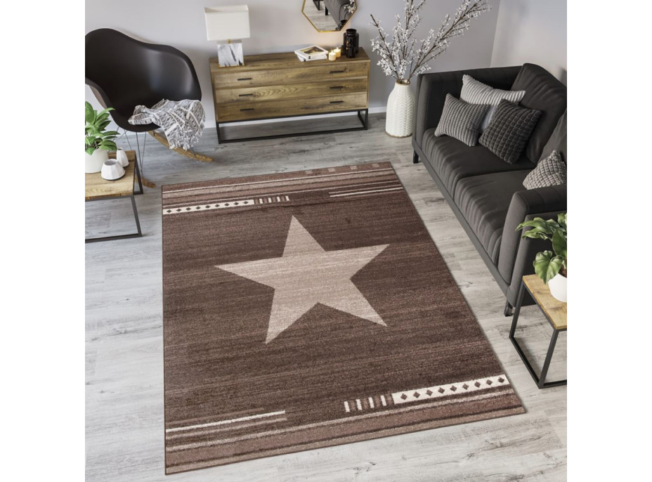 Moderné kusový koberec MAROKO - CENTER STAR hnedý L916A