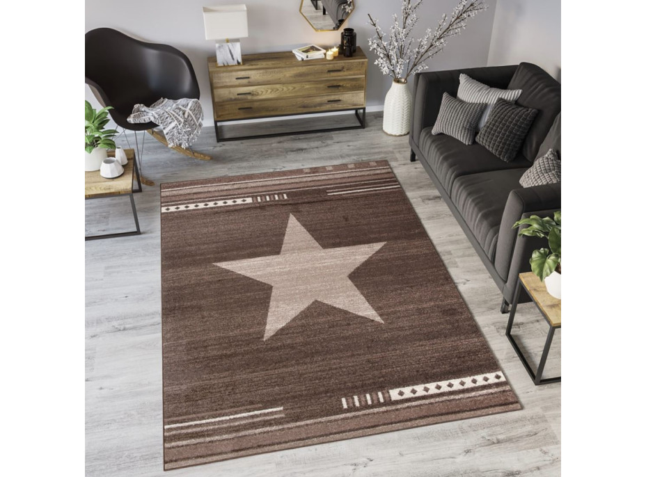Moderné kusový koberec MAROKO - CENTER STAR hnedý L916A