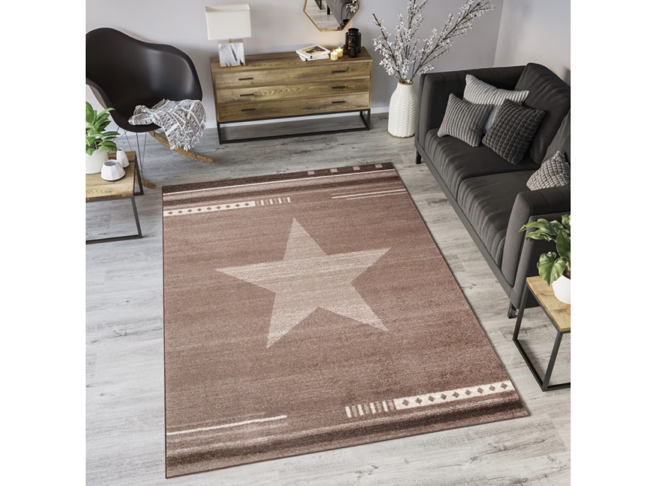 Moderný kusový koberec MAROKO - CENTER STAR tmavo béžový L916A - 140x190 cm