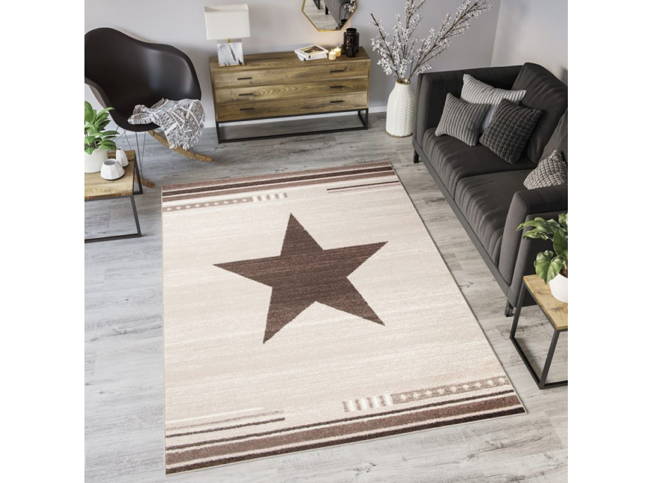 Moderný kusový koberec MAROKO - CENTER STAR krémový L916A