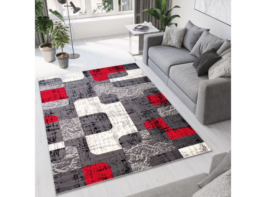 Kusový koberec TAPIS Retro - sivý/červený