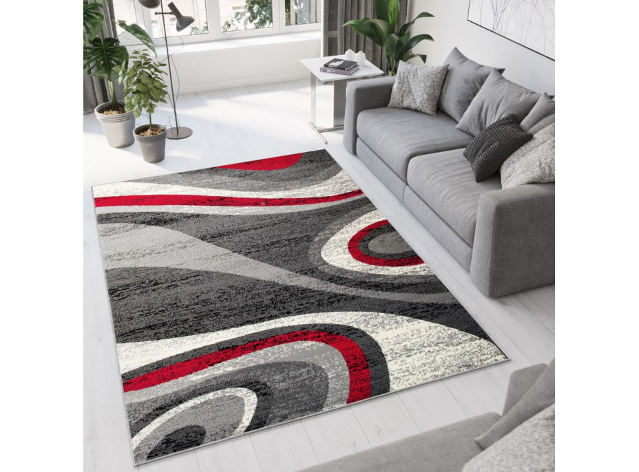 Kusový koberec TAPIS Winding - sivý/červený