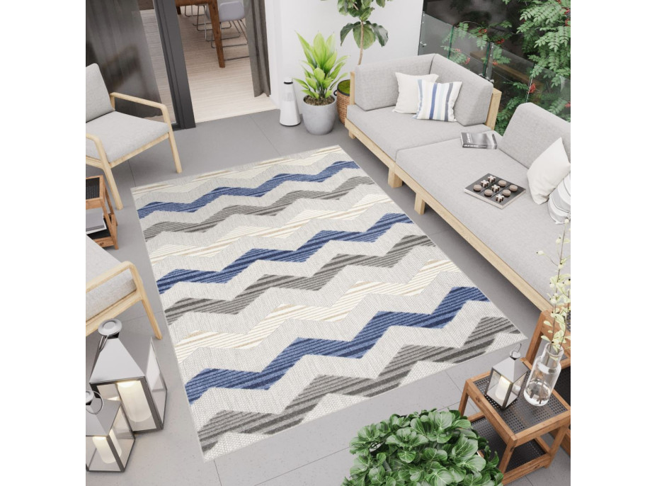 Kusový koberec AVENTURA Cik cak - šedý/modrý/krémový