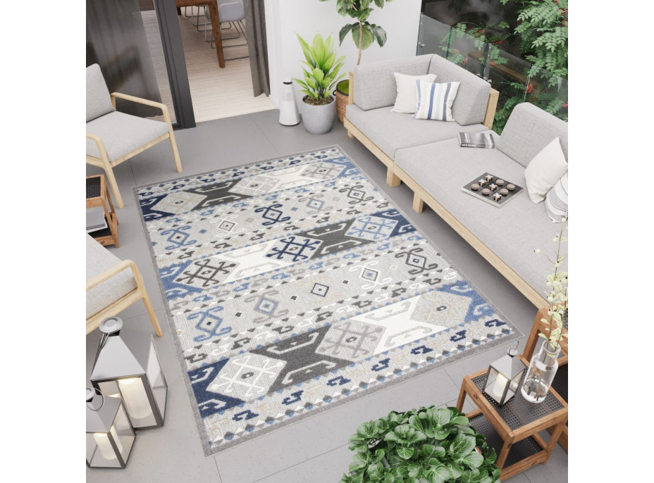 Kusový koberec AVENTURA Folk - modrý/šedý