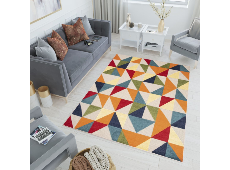 Kusový koberec AVENTURA Geometric - oranžový/sivý/modrý