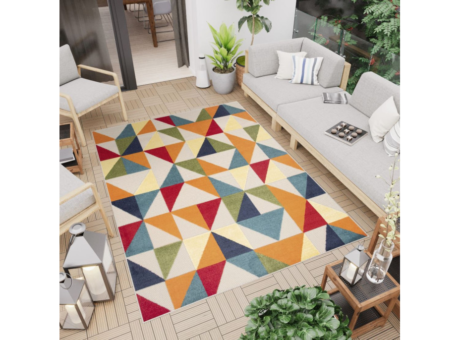 Kusový koberec AVENTURA Geometric - oranžový/sivý/modrý